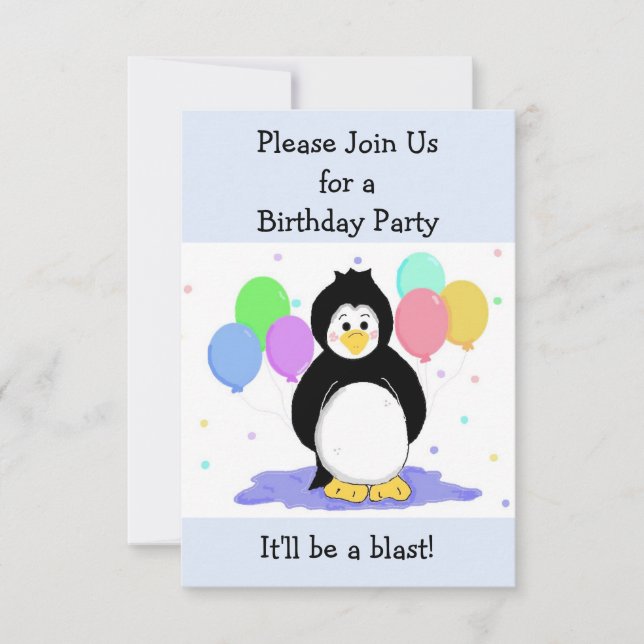 Convite de Aniversário Pinguim e Balões (Frente)