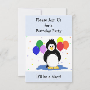 Convite de Aniversário Pinguim e Balões
