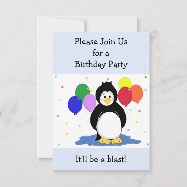 Convite de Aniversário Pinguim e Balões (Frente)
