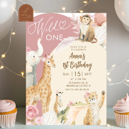 Convite de Aniversário Pink Boho Safari Wild One