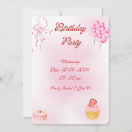 Convite de Aniversário Pink Coquette com Laços Fof