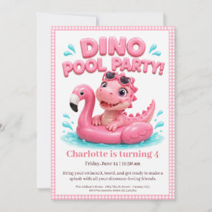 Convite de Aniversário Pink Dino-Mite para Festa d