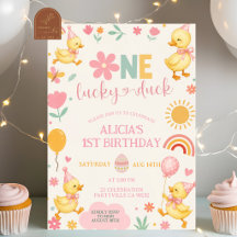 Convite de aniversário Pink Girl One Lucky Duck