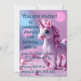 Convite de aniversário Pink Pony Unicorn