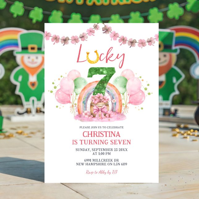 Convite de Aniversário Pink St Patrick Lucky Seven (Criador carregado)