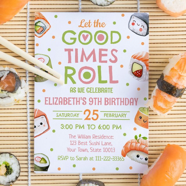 Convite de Aniversário Pink Sushi (Criador carregado)