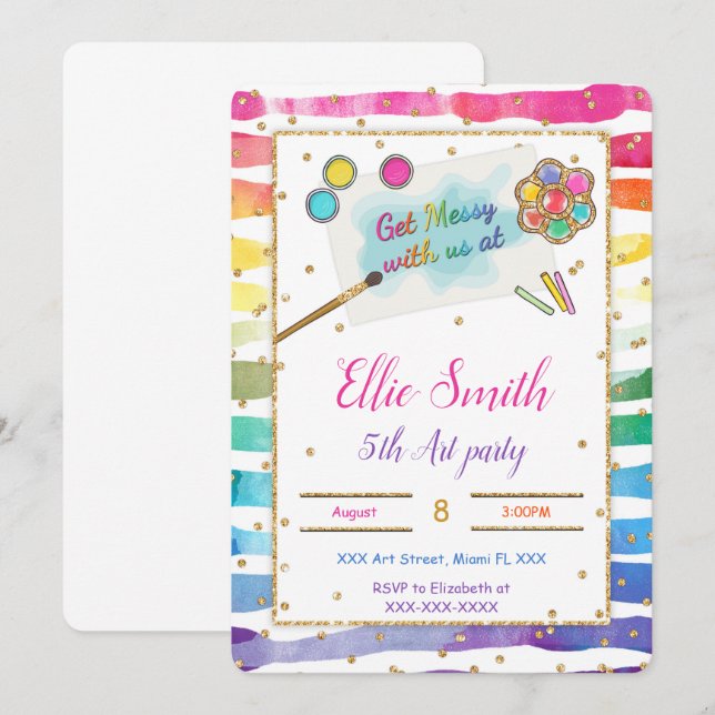 Convite de Aniversário Pintura  (Frente/Verso)