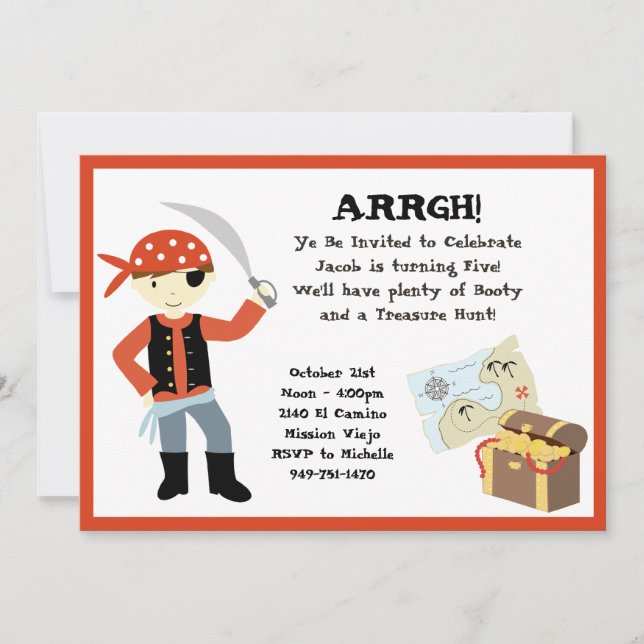 Convite de aniversário Pirata (Frente)