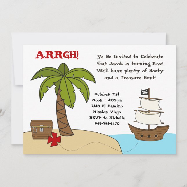 Convite de aniversário Pirata (Frente)