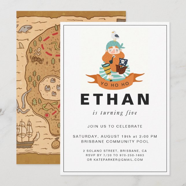 Convite de aniversário Pirata (Frente/Verso)