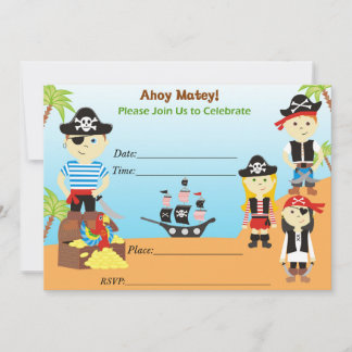 Convite de aniversário Pirata Ahoy Mates