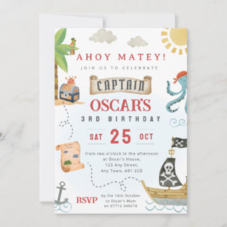 Convite de Aniversário Pirata Ahoy Matey