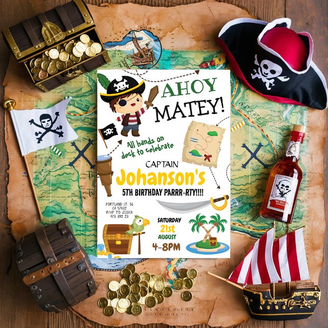 Convite de aniversário Pirate Ahoy Boy (Criador carregado)