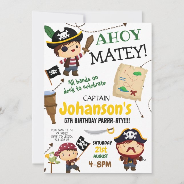 Convite de aniversário Pirate Ahoy Matey Boy (Frente)