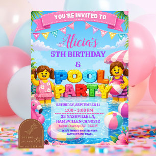 Convite de Aniversário Piscina Colorida Tijolos Me
