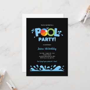 CONVITE DE ANIVERSÁRIO PISCINA PRETA E AZUL