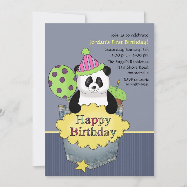 Convite de aniversário Pocket Panda (Frente)
