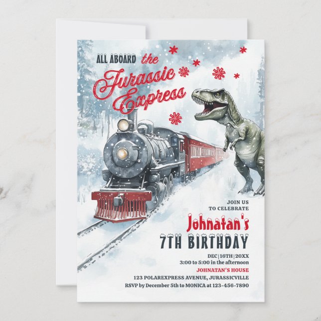 Convite de aniversário Polar Express Dinossaur (Frente)