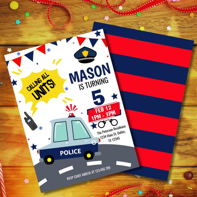 Convite de aniversário Policial da Polícia (Celebrate your little hero’s big day with our police-themed birthday invitation! Perfect for future )