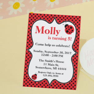 Convite de aniversário Polkadot Ladybug