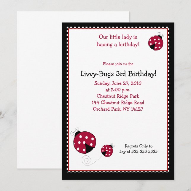 Convite de Aniversário Polkadot Ladybug 5x7 (Frente/Verso)