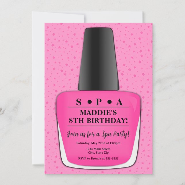 Convite de Aniversário Polonês - Pink Nail Polonês (Frente)