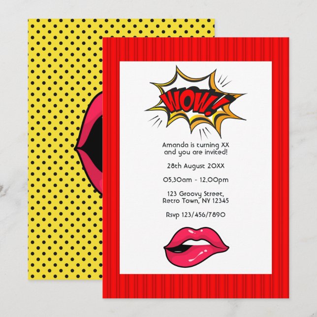 Convite de Aniversário Pop Art em Quadrinhos (Frente/Verso)