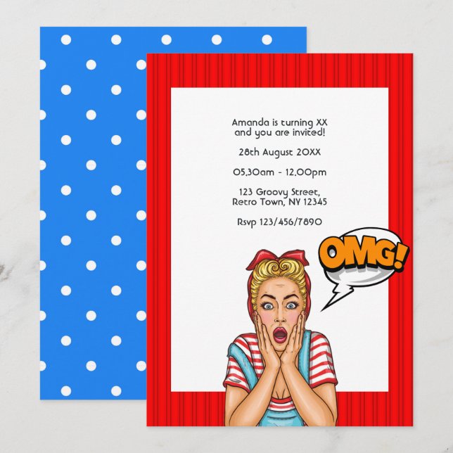 Convite de Aniversário Pop Art em Quadrinhos (Frente/Verso)