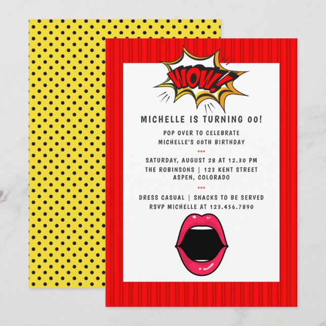 Convite de Aniversário Pop Art em Quadrinhos (Frente/Verso)