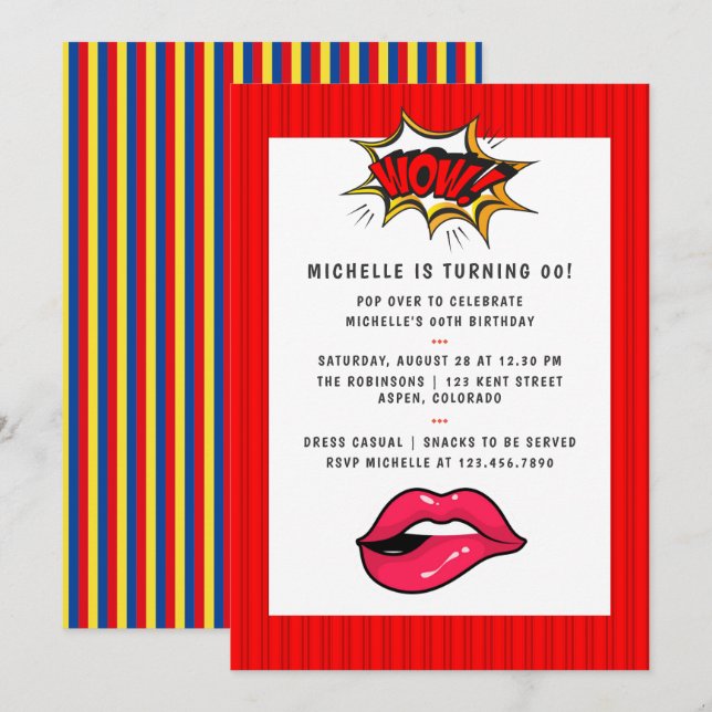 Convite de Aniversário Pop Art em Quadrinhos (Frente/Verso)