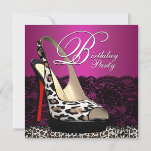 Convite de Aniversário Preto com Renda e Leopardo