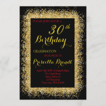 Convite de aniversário, preto, confete, brilho, ou