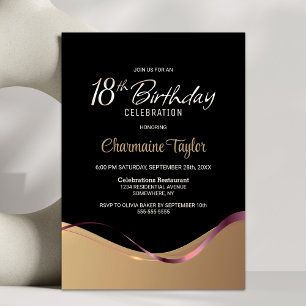 Convite de aniversário preto Dourado 18