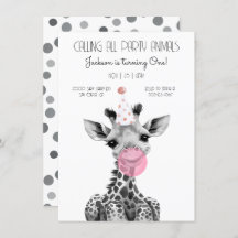 Convite de aniversário preto e branco da Girafa