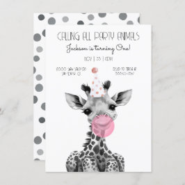 Convite de aniversário preto e branco da Girafa