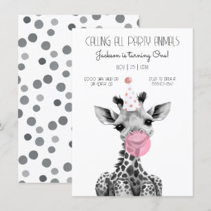 Convite de aniversário preto e branco da Girafa