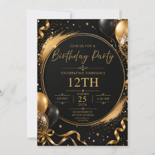 Convite de Aniversário Preto e Dourado