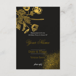 Convite de Aniversário Preto e Dourado de Luxo