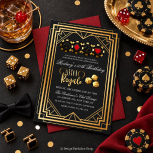 Convite de aniversário preto e dourado do Casino V