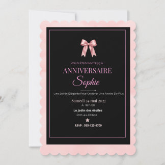 Convite de aniversário preto e rosa elegante