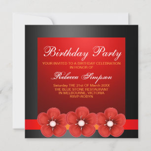Convite de Aniversário Preto/Vermelho com Design d