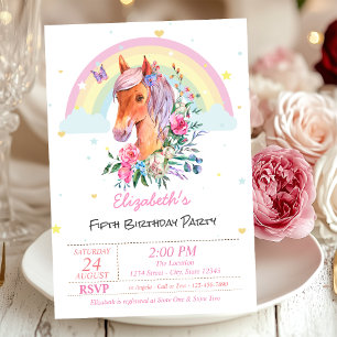 Convite de Aniversário Pretty Pony Rainbow Stars