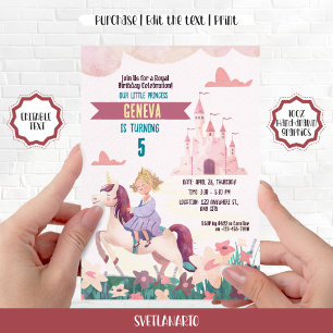 Convite de aniversário Princesa Andando Unicorn