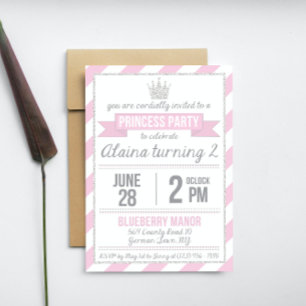 Convite de Aniversário Princesa Brilho Rosa Prata