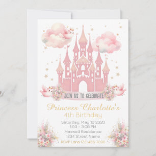 Convite de Aniversário Princesa Castelo Aquarela