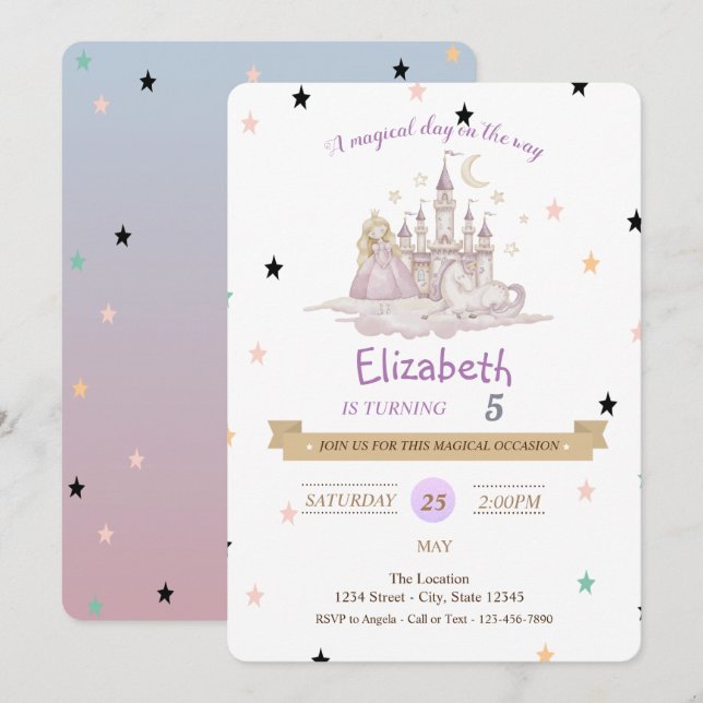 Convite de Aniversário Princesa Castelo Pônei (Frente/Verso)