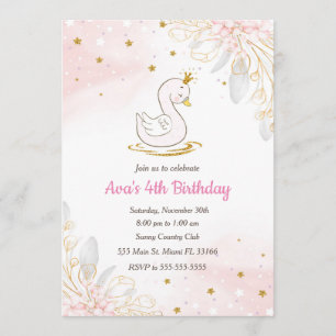 Convite de aniversário Princesa Cisne rosa dourado