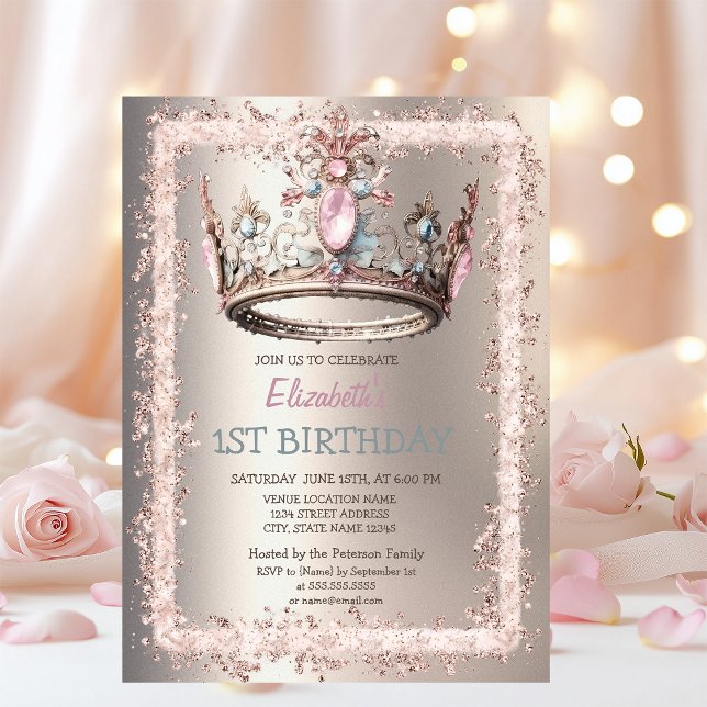 Convite de Aniversário Princesa Coroa Moldura Bril (Criador carregado)