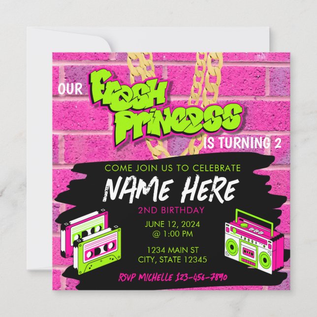 Convite de Aniversário Princesa do Hip Hop dos Ano (Frente)