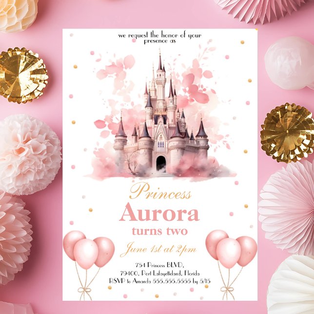 Convite de aniversário Princesa Dourada rosa (Criador carregado)